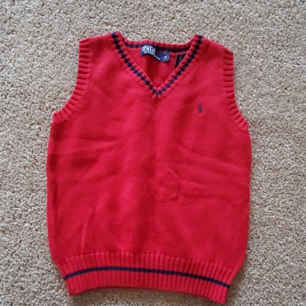 Ralp Lauren sz4 polo Red Blue V Neck Sweater Shirt
